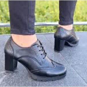 Tamaris Shoes Womens 39 Oxford Black Leather Wingtip Toe Heel Ankle Boots